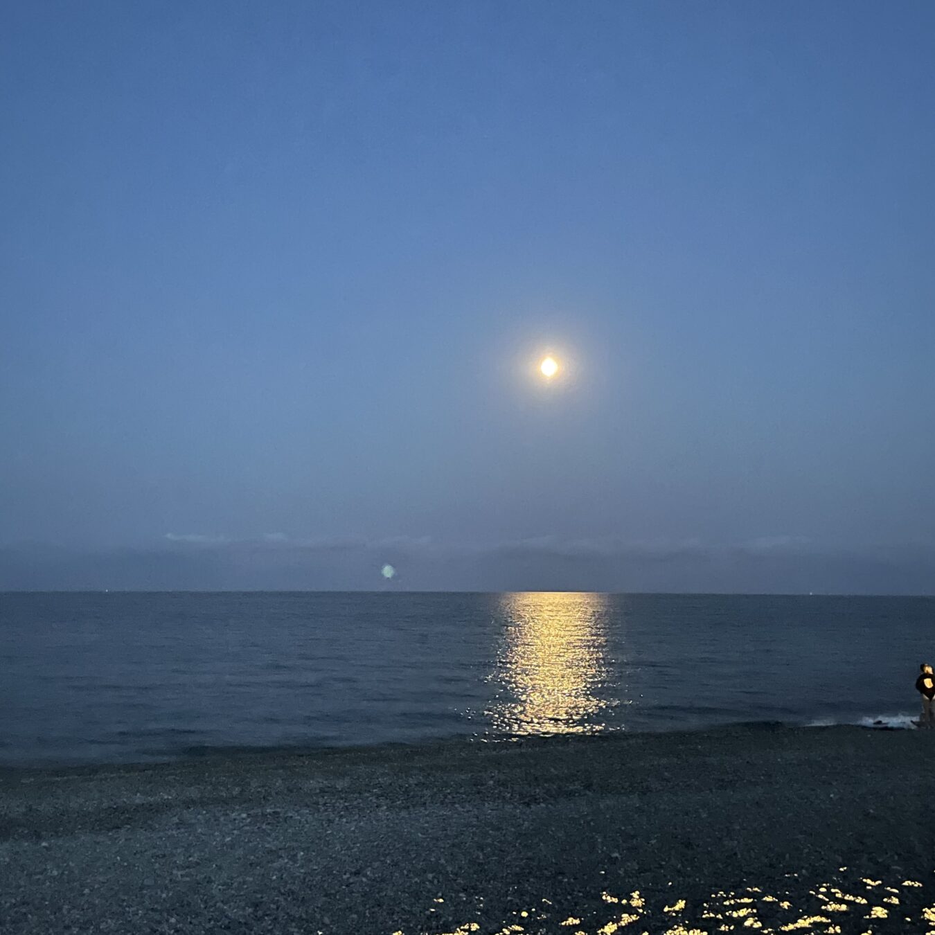 Sunset over the Mediterranean beaches. The French Riviera is a favoured holiday destination.